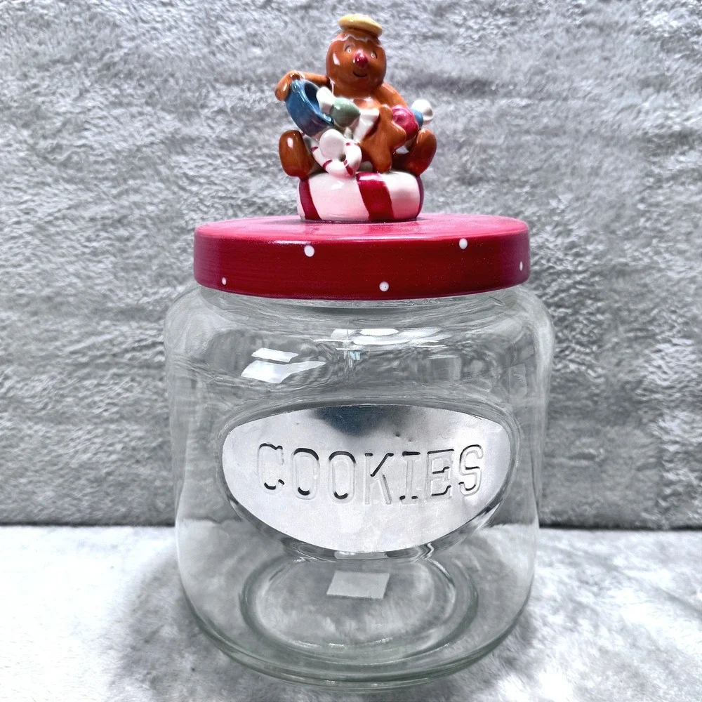Russ Gingerbread Man Cookie Jar Bonnie Lynn Christmas Polka Dot‎ Canister Retro